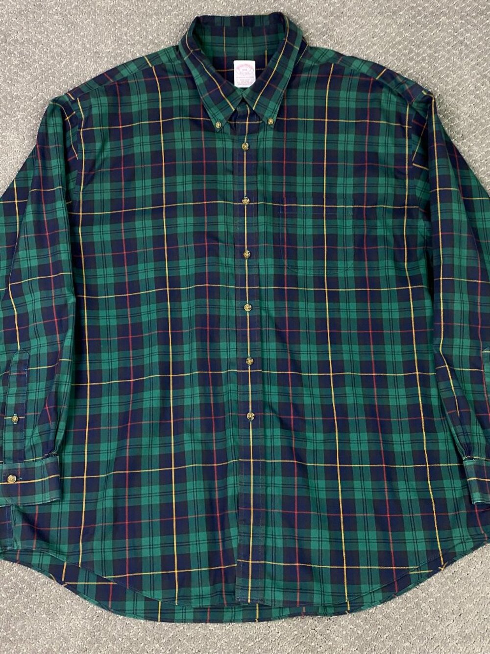 Brooks Brothers Button Down Shirt Mens XXL Green Blue Plaid Tartan Blackwatch